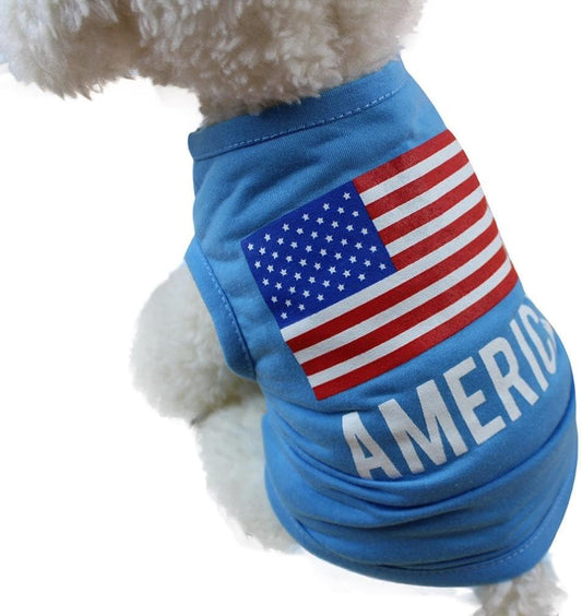 Patriotic Pooch Pajamas: Tiny Tails Rocking the Red, White, and Blue! (S, Blue)