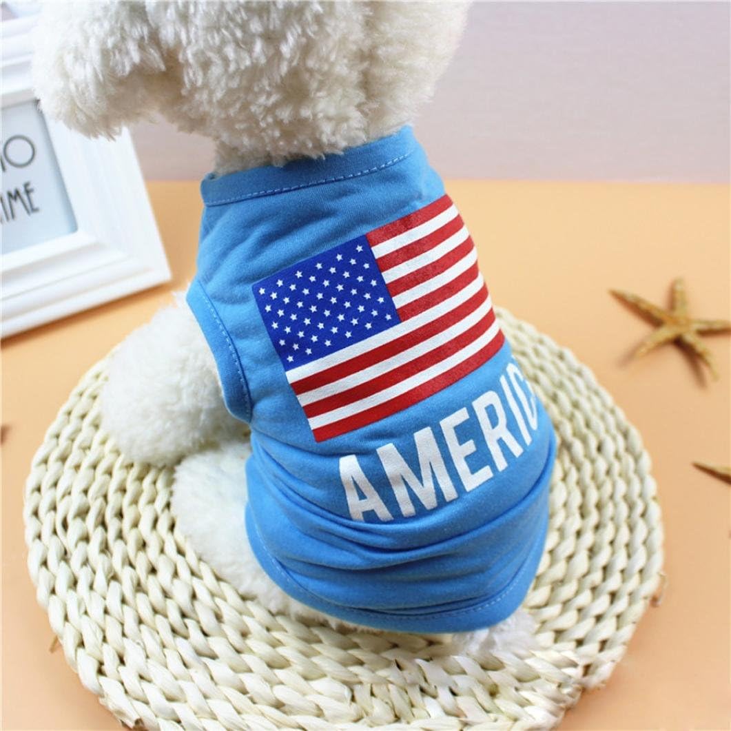 Patriotic Pooch Pajamas: Tiny Tails Rocking the Red, White, and Blue! (S, Blue)
