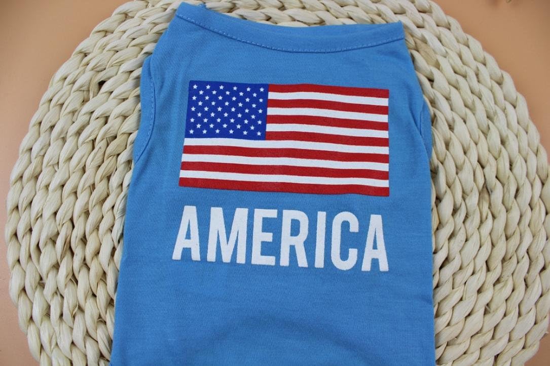 Patriotic Pooch Pajamas: Tiny Tails Rocking the Red, White, and Blue! (S, Blue)